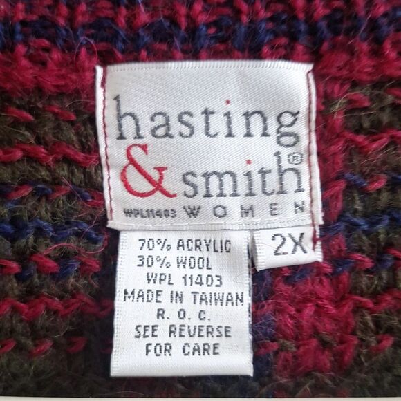 Vintage 80s Hastings & Smith Wool Blend Plaid Cardigan Sweater Red Green Size 2X - Picture 4 of 6